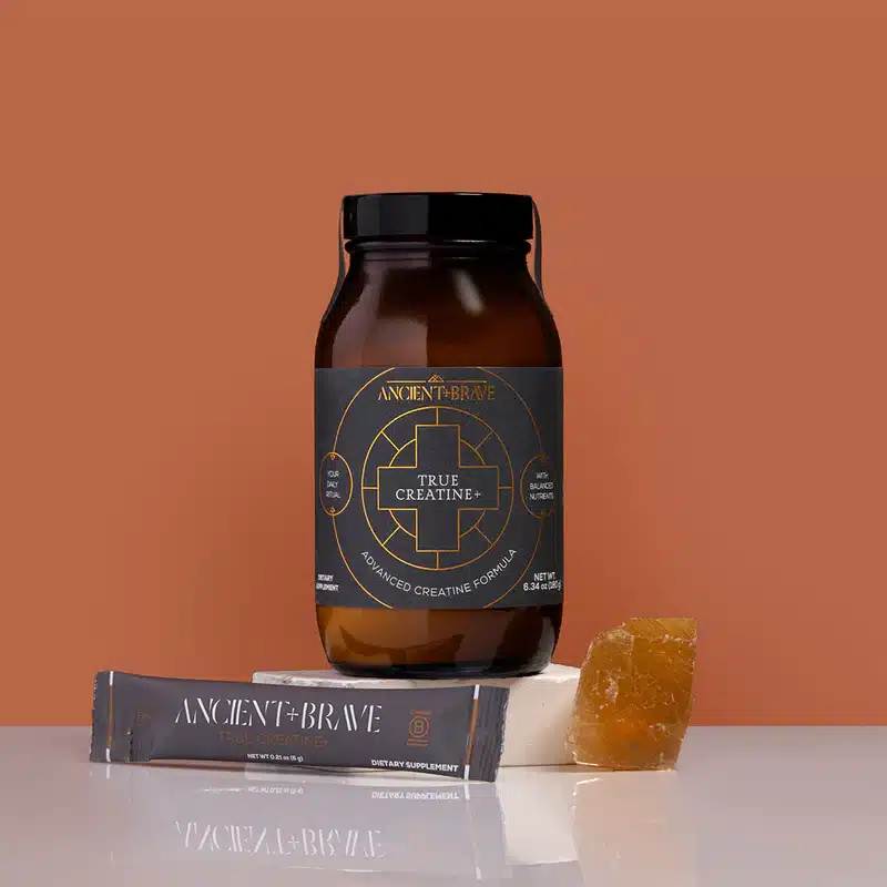 Ancient + Brave True Creatine jar and sachet