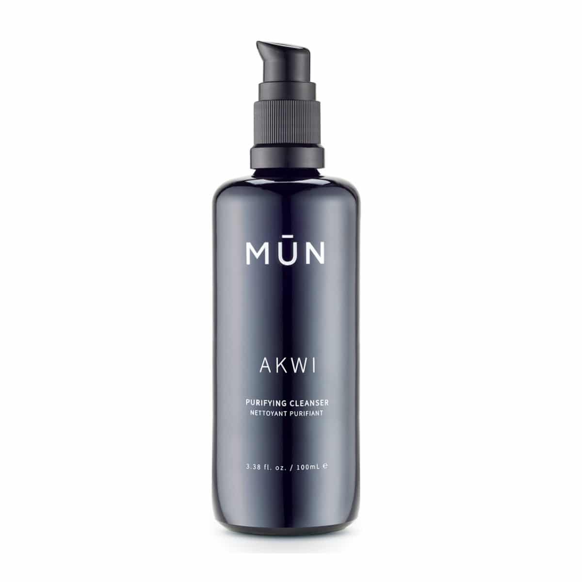 A bottle of Akwi Purifying Cleanser - MUN Castor Bean, Rice Bran, Argan