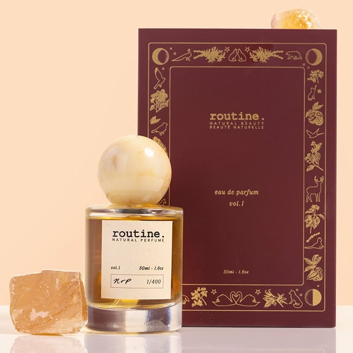 Routine | Natural Perfume | Glass perfume bottle with white label and oxblood colored box