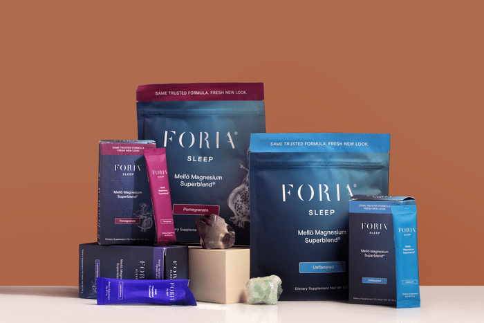 Foria Sleep Meelo Magnesium superblend, unflavoured and pomegranate